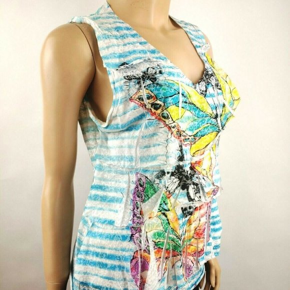 Paris Striped Butterfly Print Ruffled Tank - Picture 3 of 7